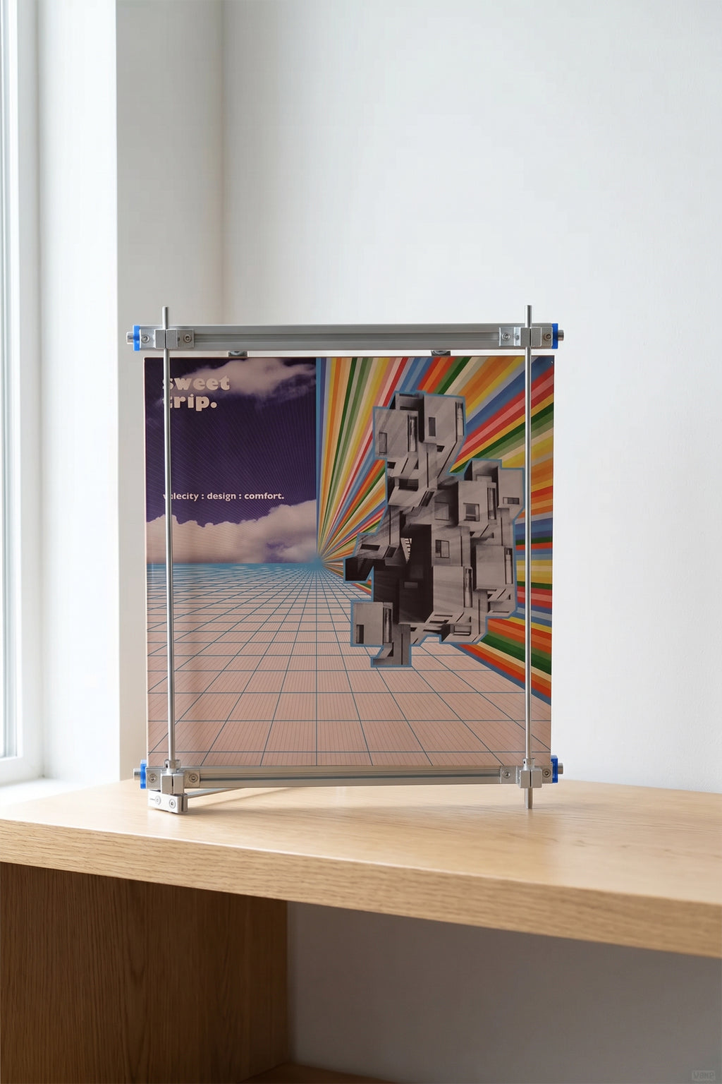 Industrial Vinyl Record Stand – Cyberpunk Neon Edition (Desk & Wall 2-in-1)