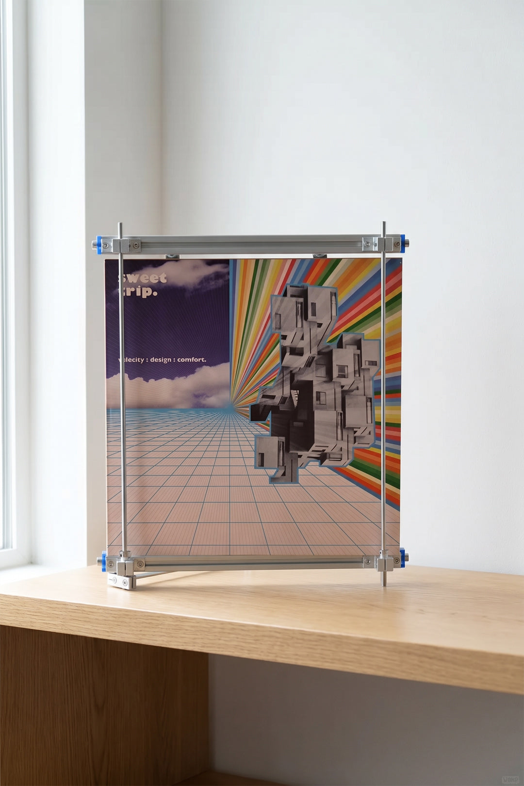 Industrial Vinyl Record Stand – Cyberpunk Neon Edition (Desk & Wall 2-in-1)
