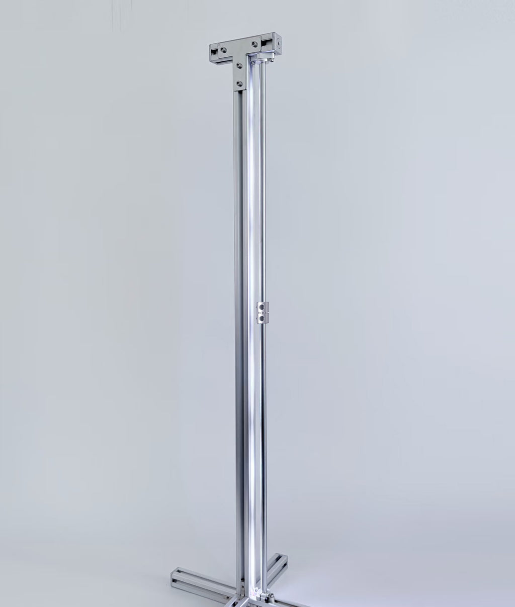 HushLume 3030 European standard aluminum extrusion RGB corner floor lamp, minimalist studio product shot on a white background.