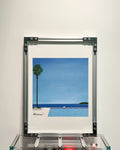 HushLume industrial picture frame made with 2020 aluminum extrusion and double-layer 3mm acrylic panels, displaying a modern art print.